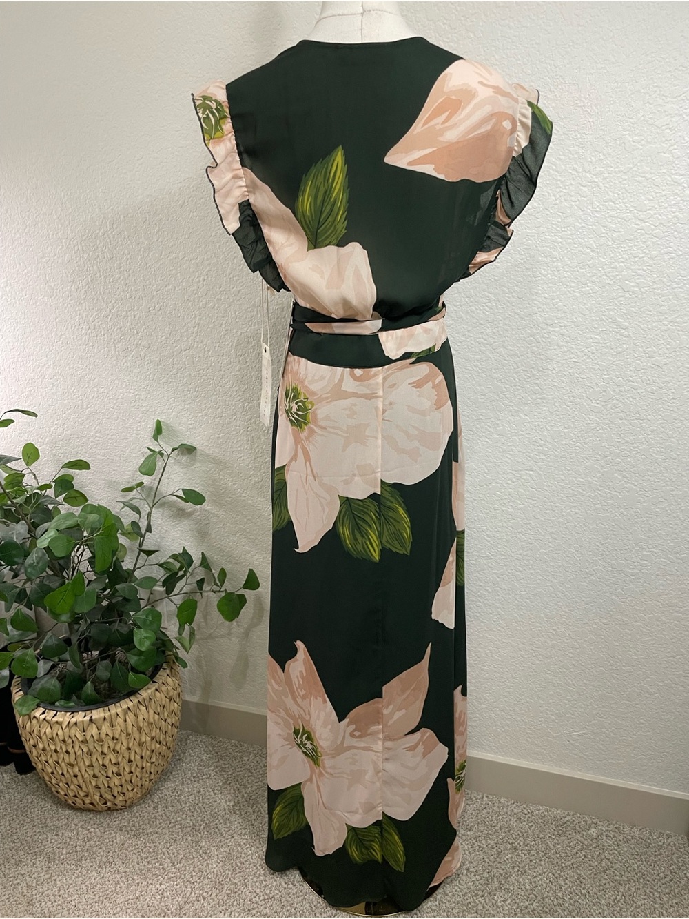 Happy Nature Floral Wrap Midi Dress NWT | Eco-Friendly Green Blush Ruffle Dress - Picture 5 of 10